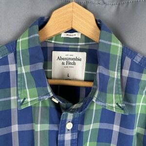 Abercrombie And Fitch Y2K Blue And Green Plaid Muscle Flannel Men's L New York‎